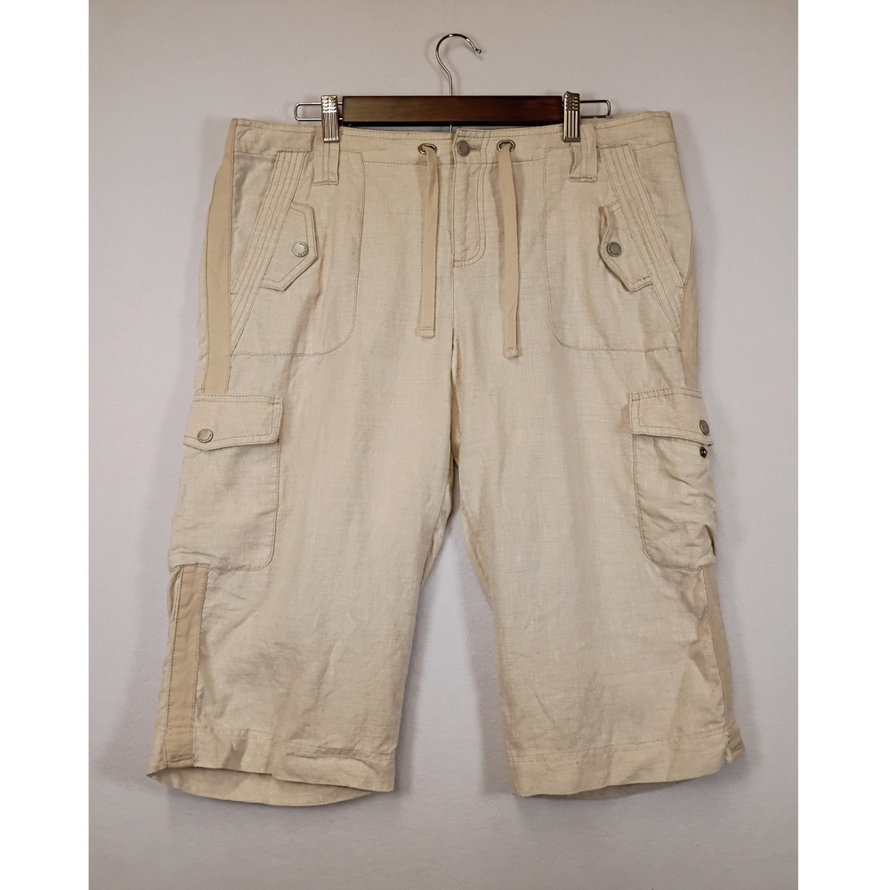 Coastal Utility Liz Claiborne Womens 14P Beige Sloane Linen Cargo Capri Pants